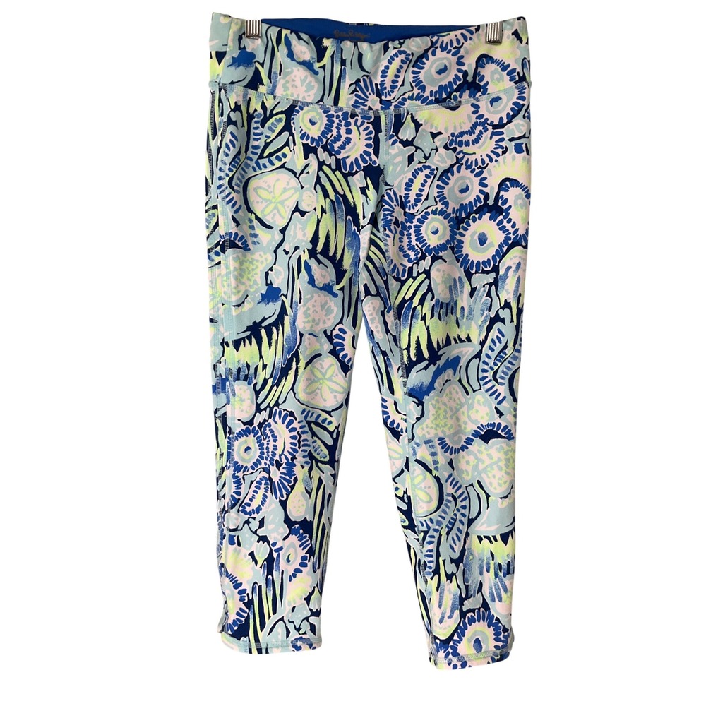 Lilly Pulitzer Luxletic Weekender Crop Leggings Blue Green‎ Sea Life Floral Sz S